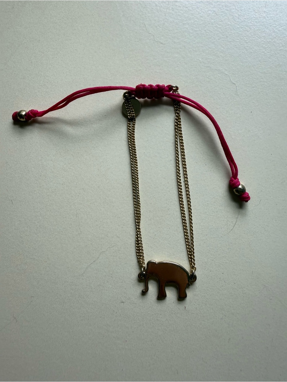 Stella & Dot Pink Cord Elephant Bracelet with Gold Chain